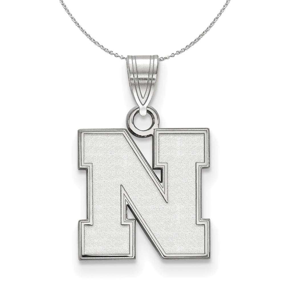 Sterling Silver U of Nebraska Small Initial N Necklace, Item N17621 by The Black Bow Jewelry Co.