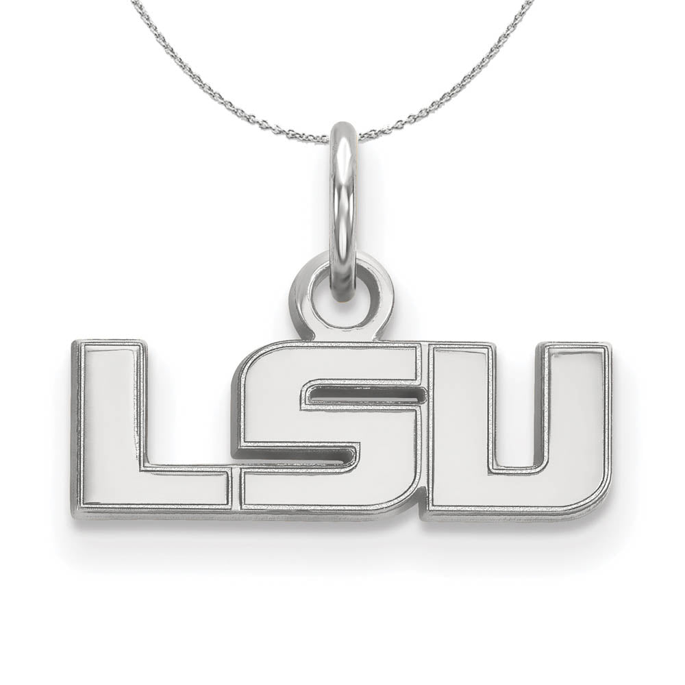 Sterling Silver Louisiana State XS (Tiny) 'LSU' Necklace, Item N17640 by The Black Bow Jewelry Co.