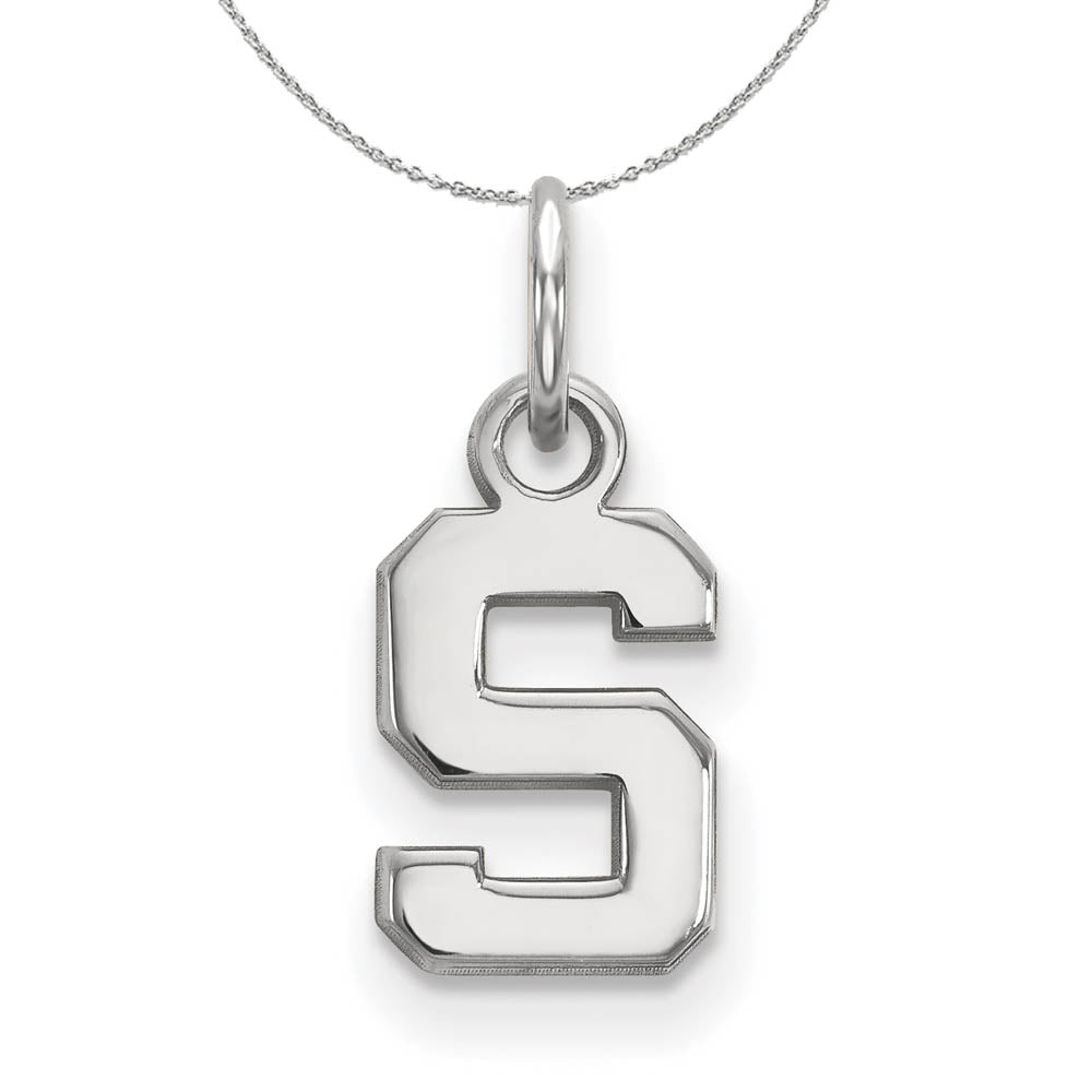 Sterling Silver Michigan State XS (Tiny) Initial S Necklace, Item N17641 by The Black Bow Jewelry Co.