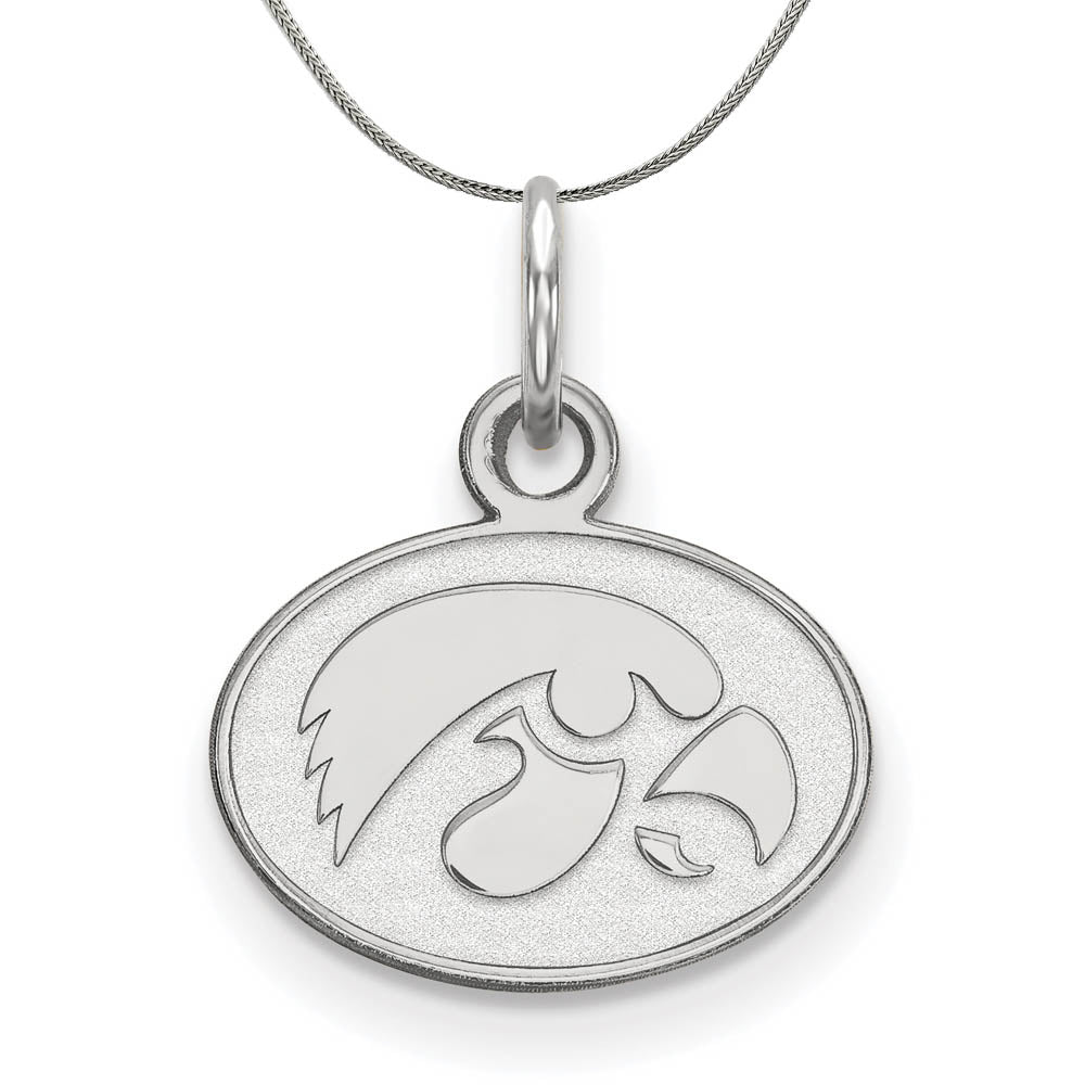 Sterling Silver U. of Iowa XS (Tiny) Oval Disc Necklace, Item N17705 by The Black Bow Jewelry Co.