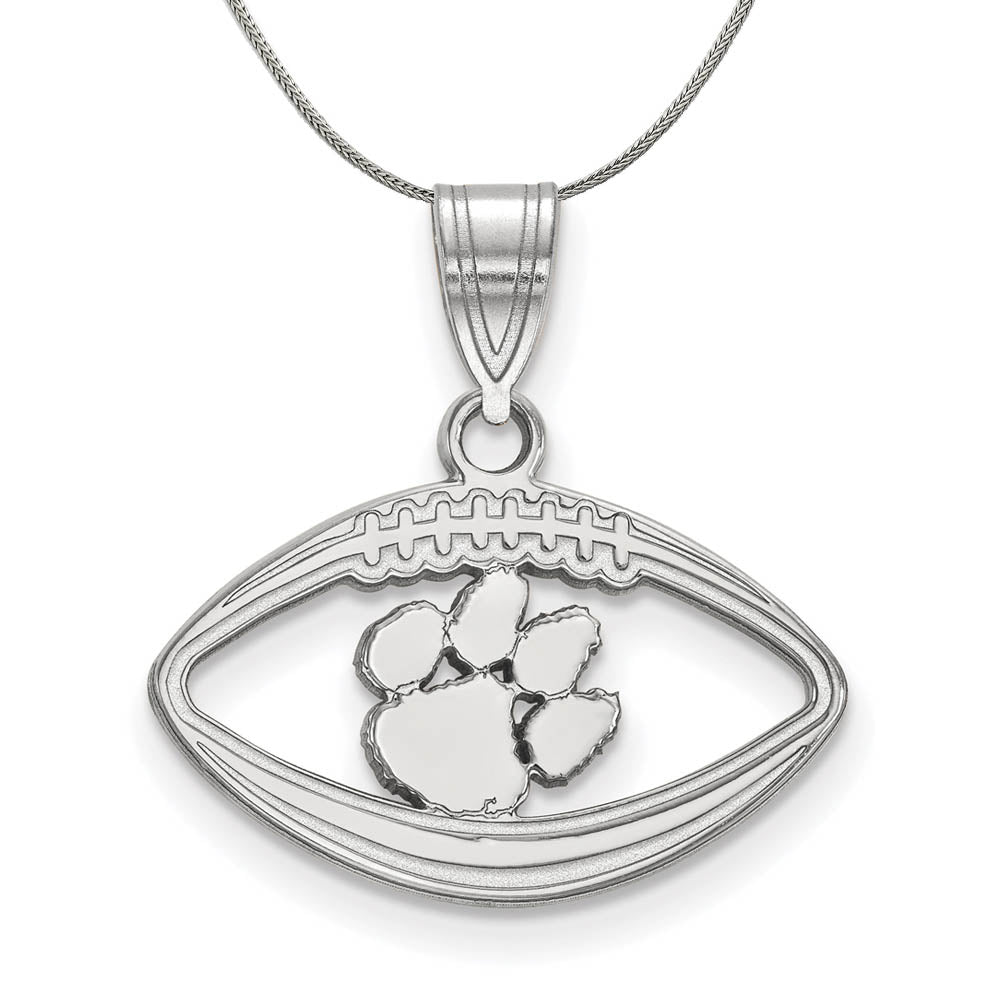 Sterling Silver Clemson U Football Pendant Necklace, Item N17727 by The Black Bow Jewelry Co.