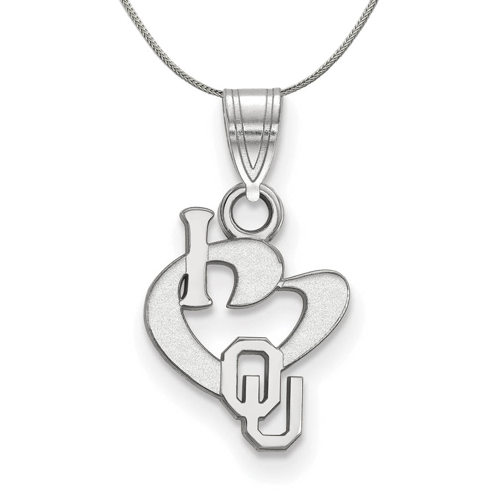 Sterling Silver U. of Oklahoma Small I Love Logo Pendant Necklace, Item N17729 by The Black Bow Jewelry Co.