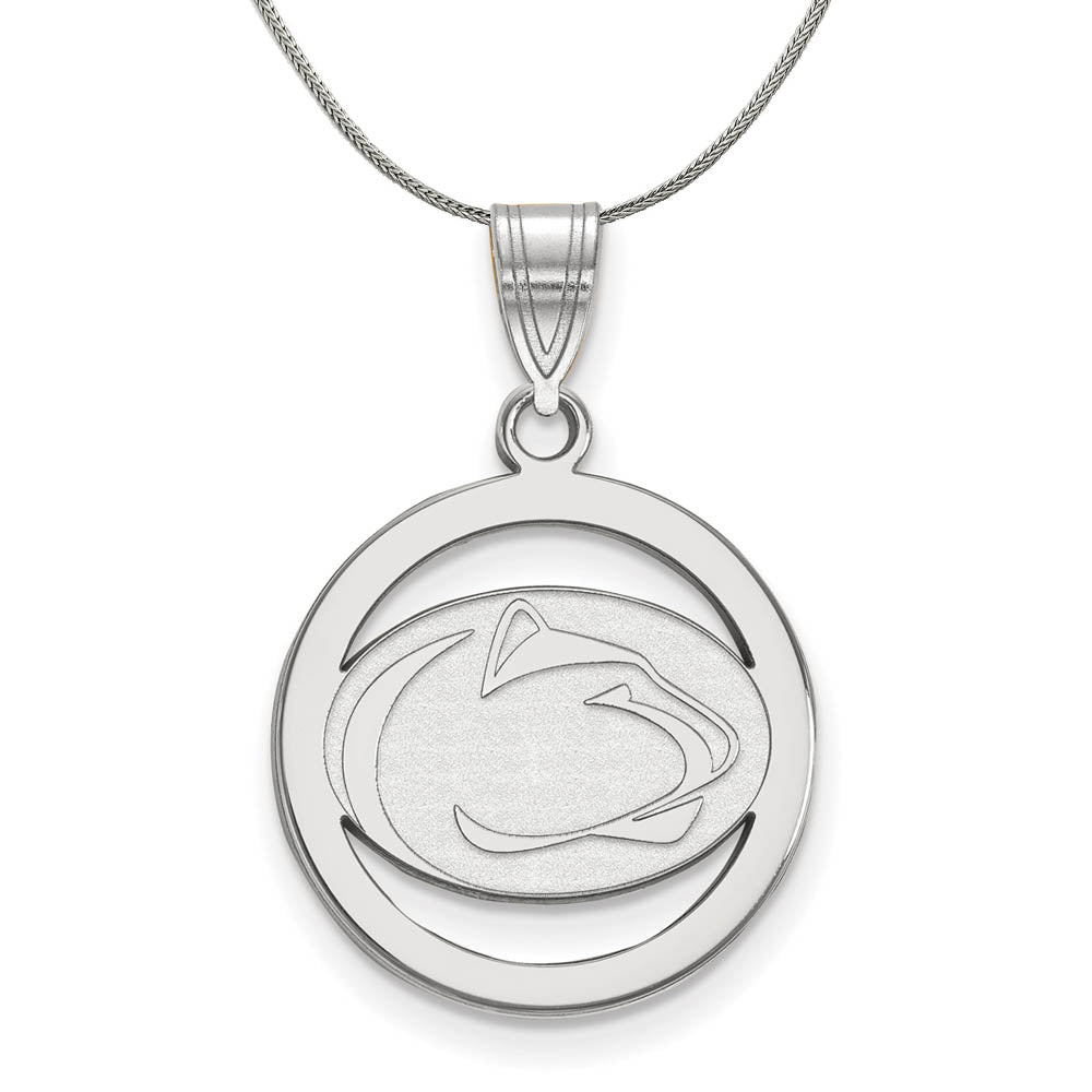 Sterling Silver Penn State Medium Circle Pendant Necklace, Item N17735 by The Black Bow Jewelry Co.