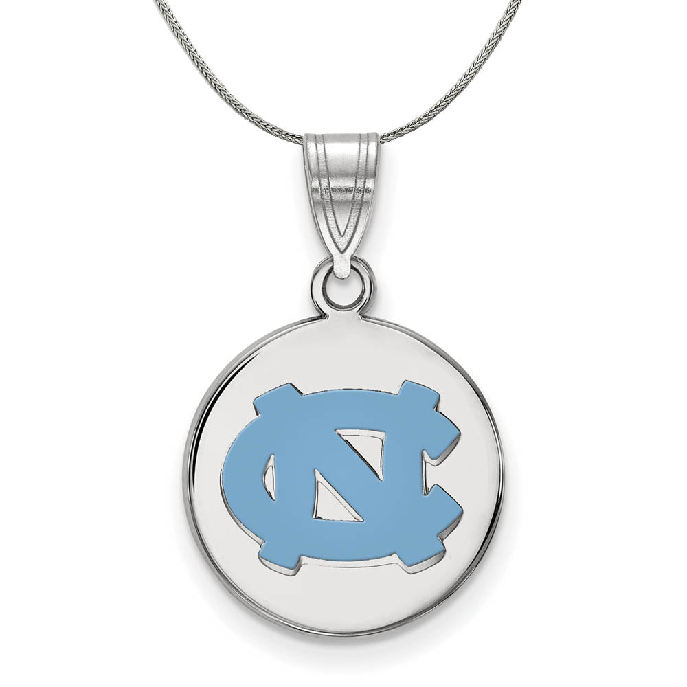 Sterling Silver North Carolina Medium Enamel Disc Necklace, Item N17738 by The Black Bow Jewelry Co.