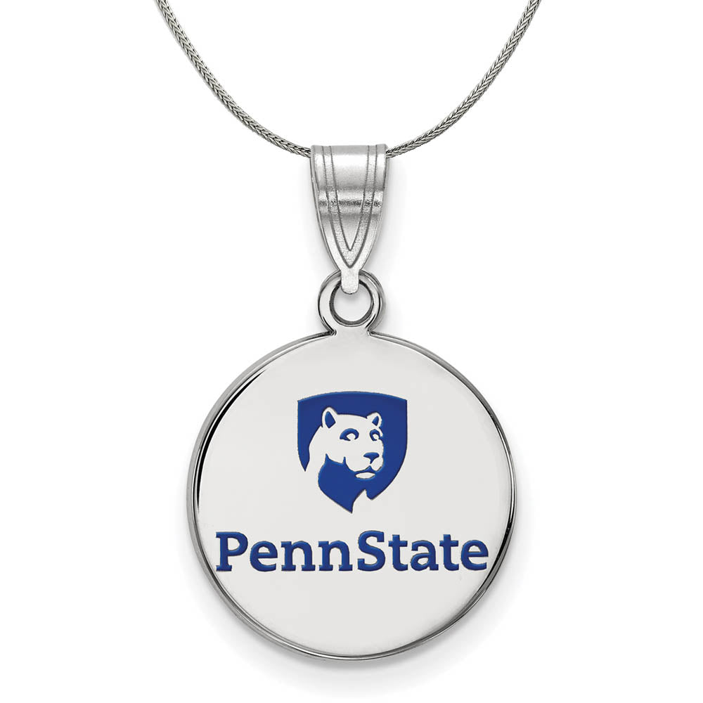Sterling Silver Penn State Medium Enamel Disc Pendant Necklace, Item N17739 by The Black Bow Jewelry Co.