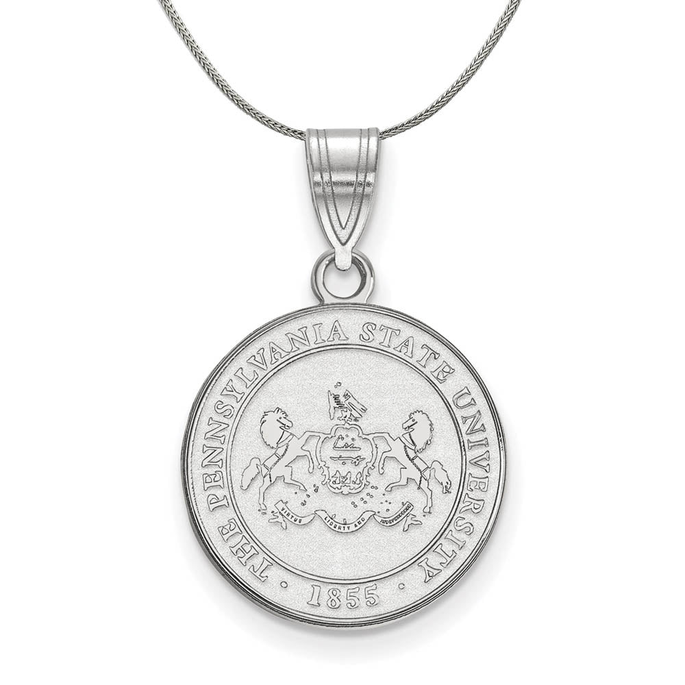 Sterling Silver Penn State Medium Crest Pendant Necklace, Item N17740 by The Black Bow Jewelry Co.