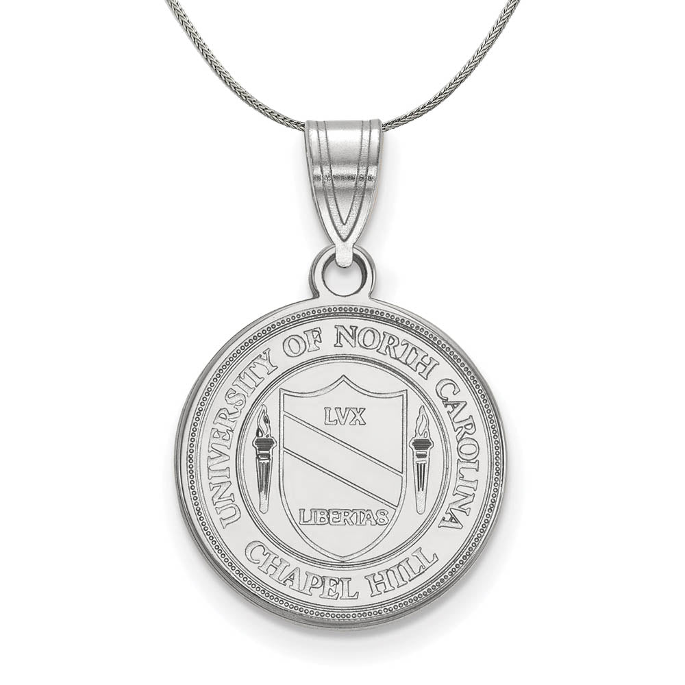 Sterling Silver North Carolina Medium Crest Pendant Necklace, Item N17746 by The Black Bow Jewelry Co.