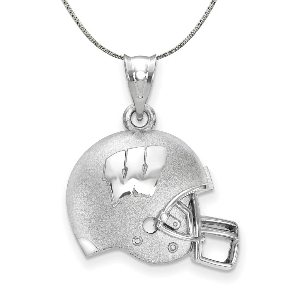 Sterling Silver U of Wisconsin 3D Football Logo Helmet Necklace, Item N17750 by The Black Bow Jewelry Co.