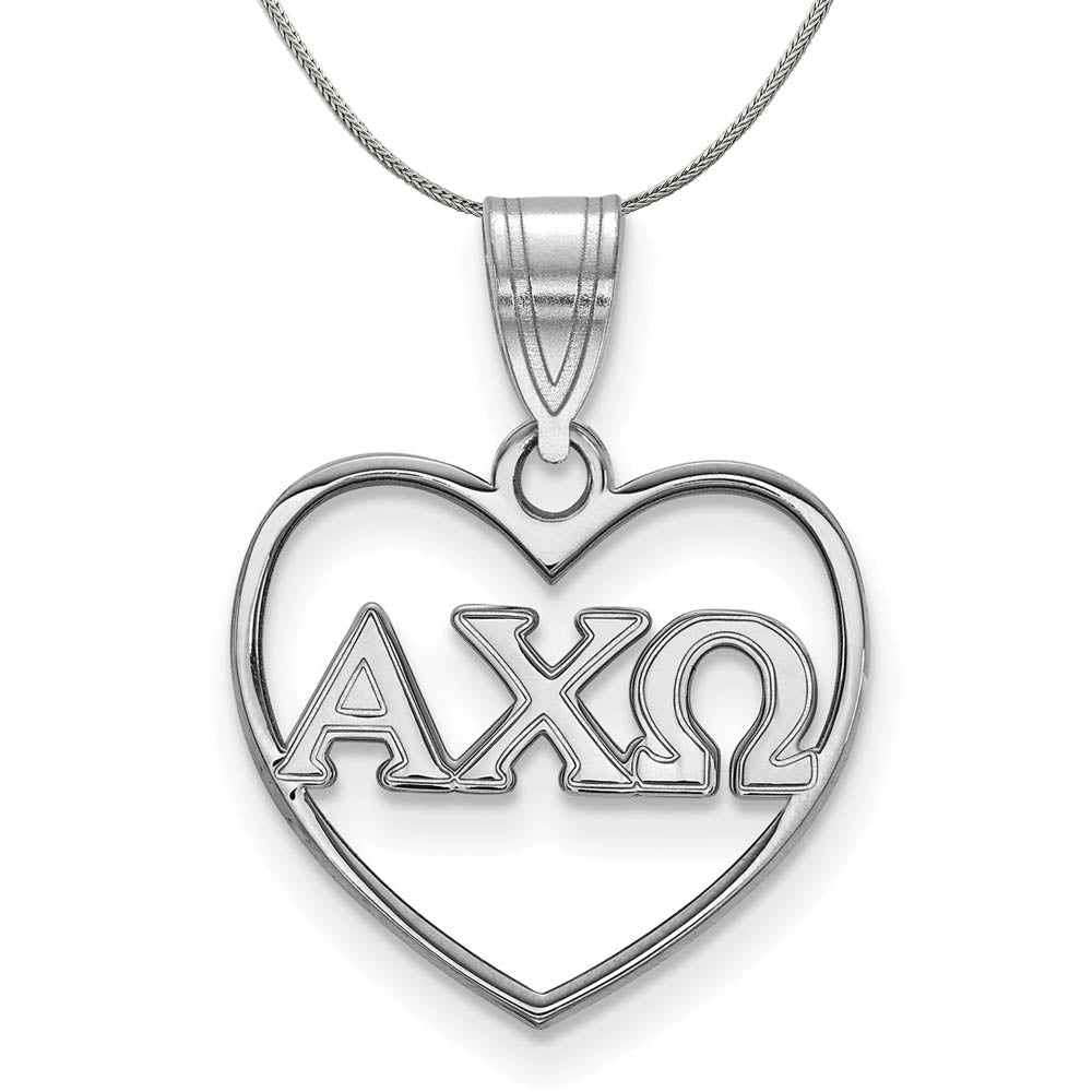 Sterling Silver Alpha Chi Omega Heart Greek Pendant Necklace, Item N17756 by The Black Bow Jewelry Co.