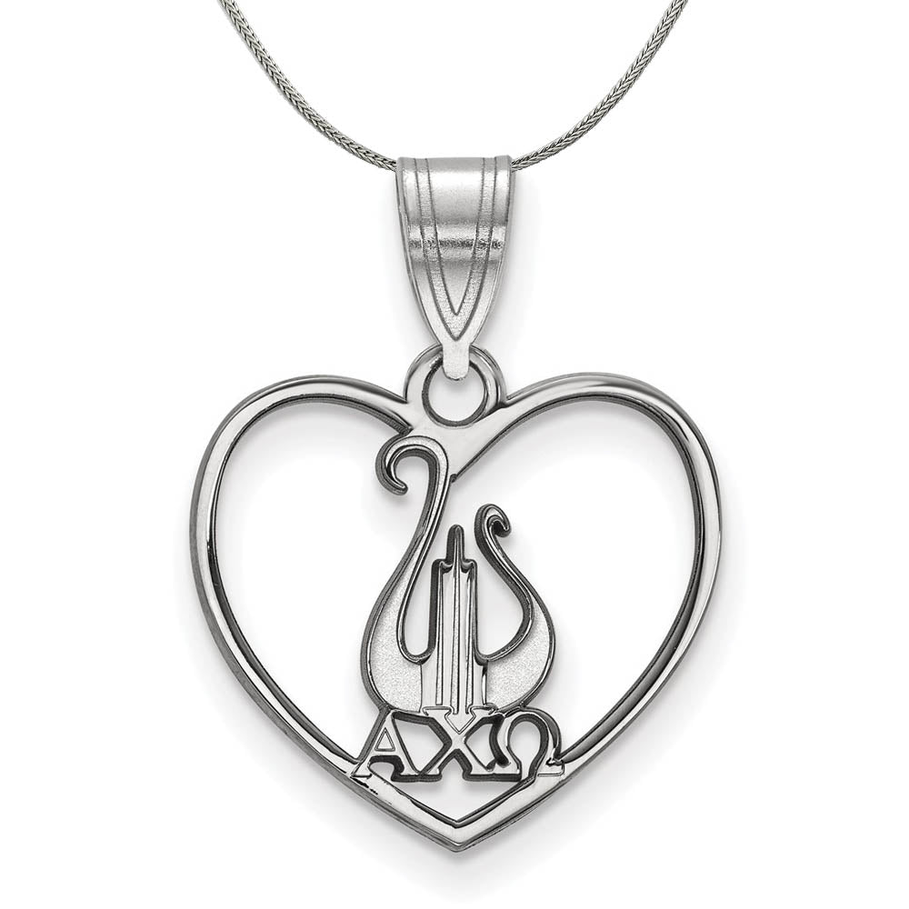 Sterling Silver Alpha Chi Omega Heart Pendant Necklace, Item N17761 by The Black Bow Jewelry Co.