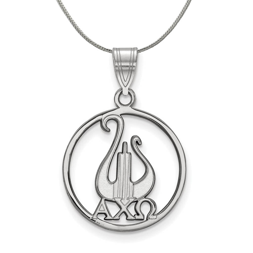 Sterling Silver Alpha Chi Omega Large Circle Pendant Necklace, Item N17762 by The Black Bow Jewelry Co.