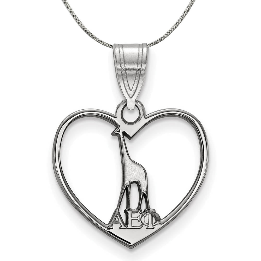 Sterling Silver Alpha Epsilon Phi Heart Pendant Necklace, Item N17781 by The Black Bow Jewelry Co.