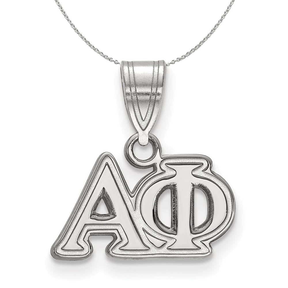 Sterling Silver Alpha Phi Medium Greek Pendant Necklace, Item N17795 by The Black Bow Jewelry Co.