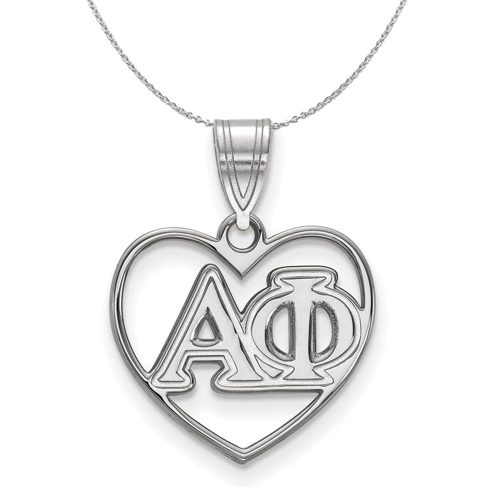 Sterling Silver Alpha Phi Heart Greek Pendant Necklace, Item N17796 by The Black Bow Jewelry Co.