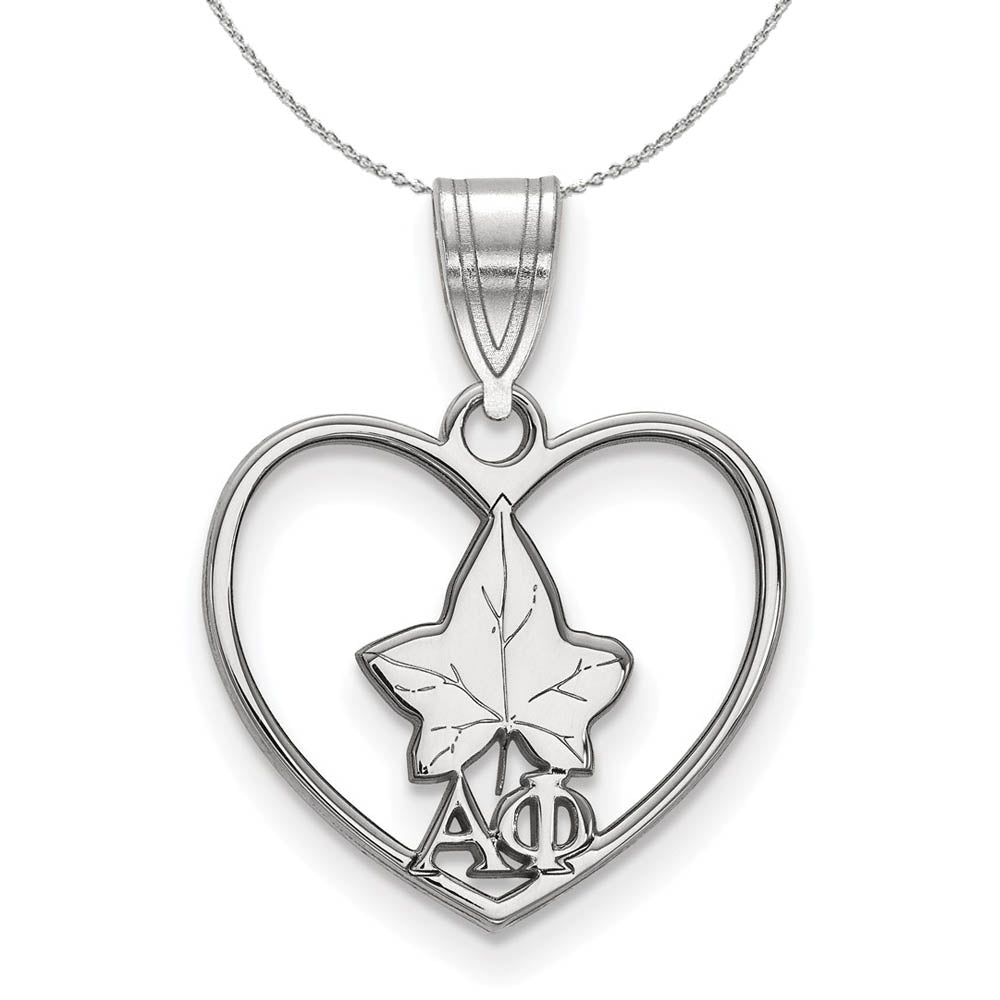 Sterling Silver Alpha Phi Heart Pendant Necklace, Item N17801 by The Black Bow Jewelry Co.