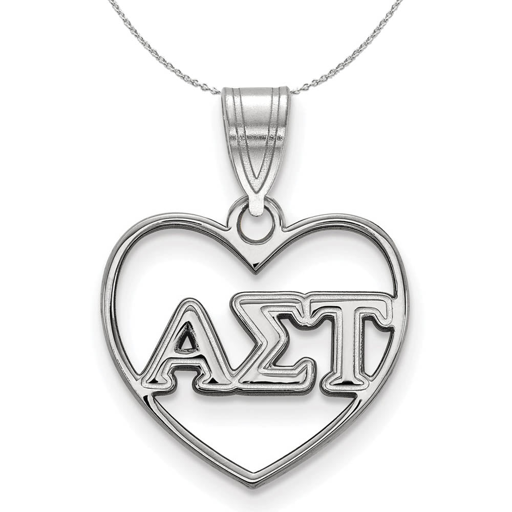 Sterling Silver Alpha Sigma Tau Heart Greek Necklace, Item N17816 by The Black Bow Jewelry Co.