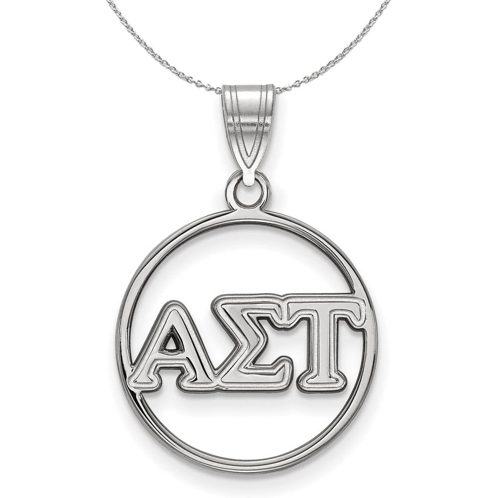 Sterling Silver Alpha Sigma Tau Medium Circle Greek Necklace, Item N17817 by The Black Bow Jewelry Co.