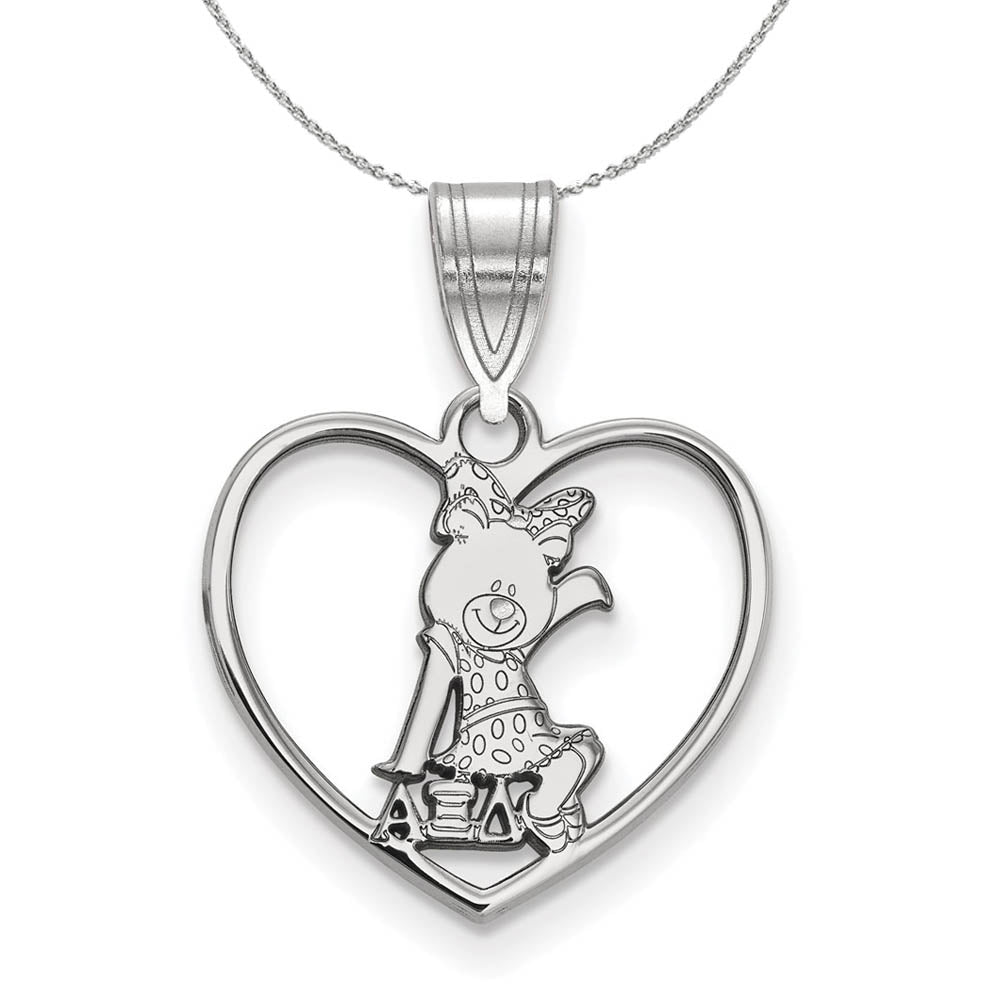 Sterling Silver Alpha Xi Delta Heart Pendant Necklace, Item N17831 by The Black Bow Jewelry Co.