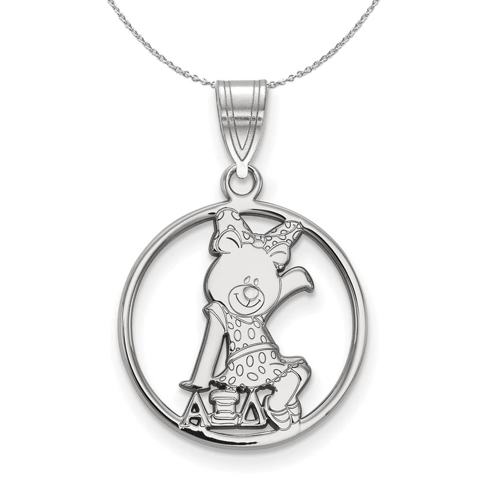 Sterling Silver Alpha Xi Delta Medium Circle Pendant Necklace, Item N17832 by The Black Bow Jewelry Co.