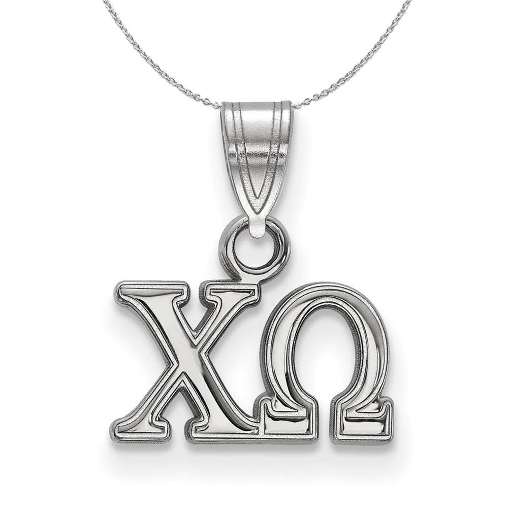Sterling Silver Chi Omega Small Greek Necklace, Item N17834 by The Black Bow Jewelry Co.