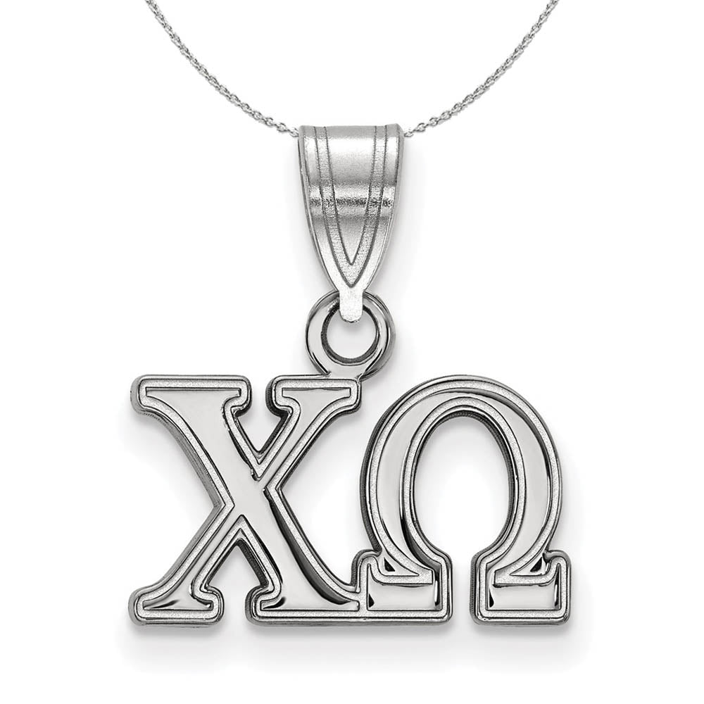 Sterling Silver Chi Omega Medium Greek Necklace, Item N17835 by The Black Bow Jewelry Co.