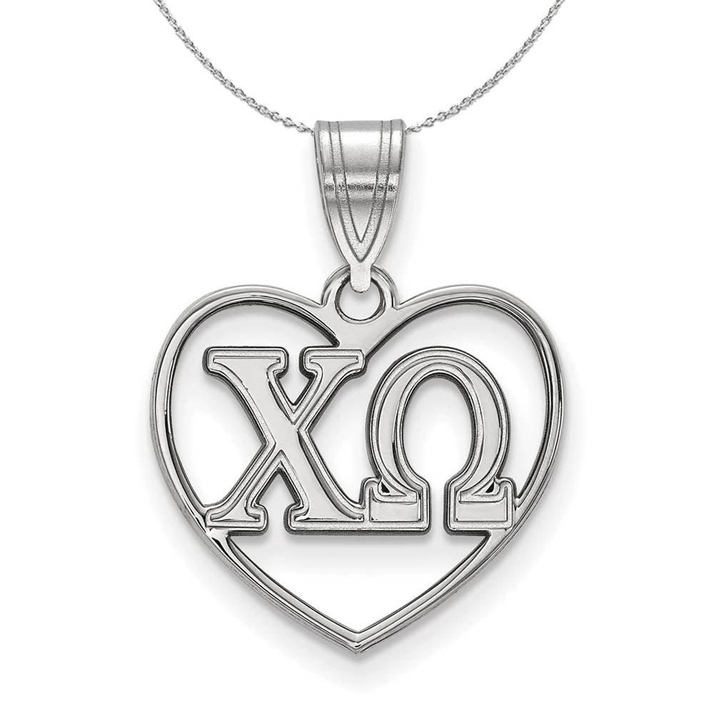 Sterling Silver Chi Omega Heart Greek Necklace, Item N17836 by The Black Bow Jewelry Co.