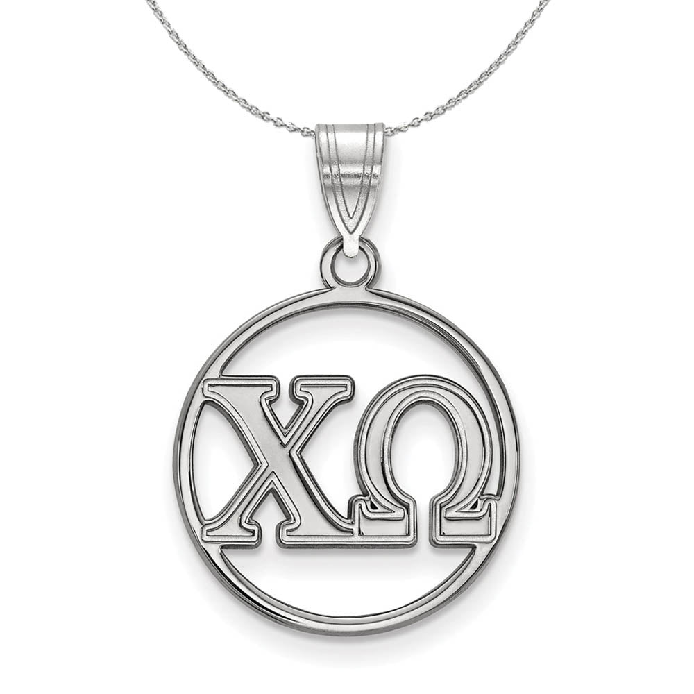 Sterling Silver Chi Omega Small Circle Pendant Necklace, Item N17837 by The Black Bow Jewelry Co.