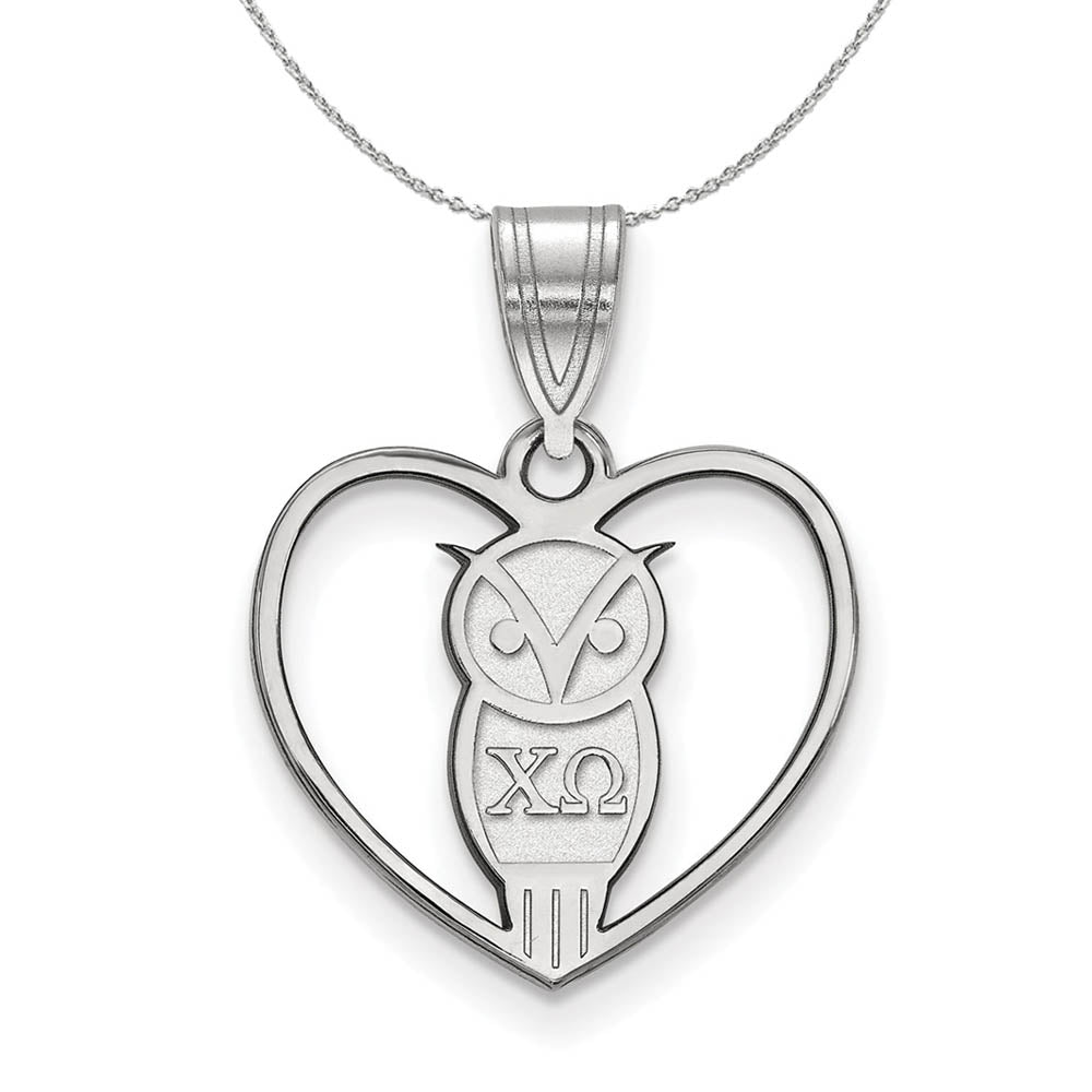 Sterling Silver Chi Omega Heart Pendant Necklace, Item N17841 by The Black Bow Jewelry Co.