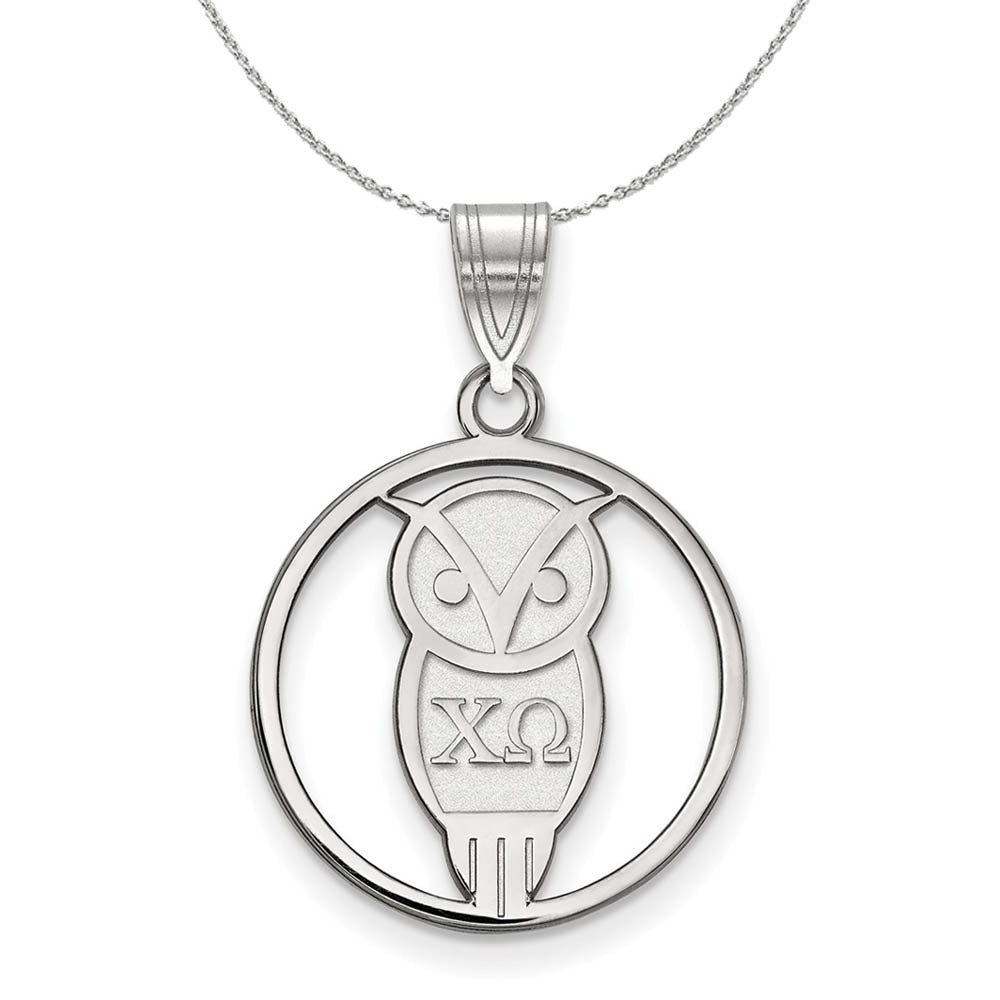 Sterling Silver Chi Omega Medium Circle Pendant Necklace, Item N17842 by The Black Bow Jewelry Co.