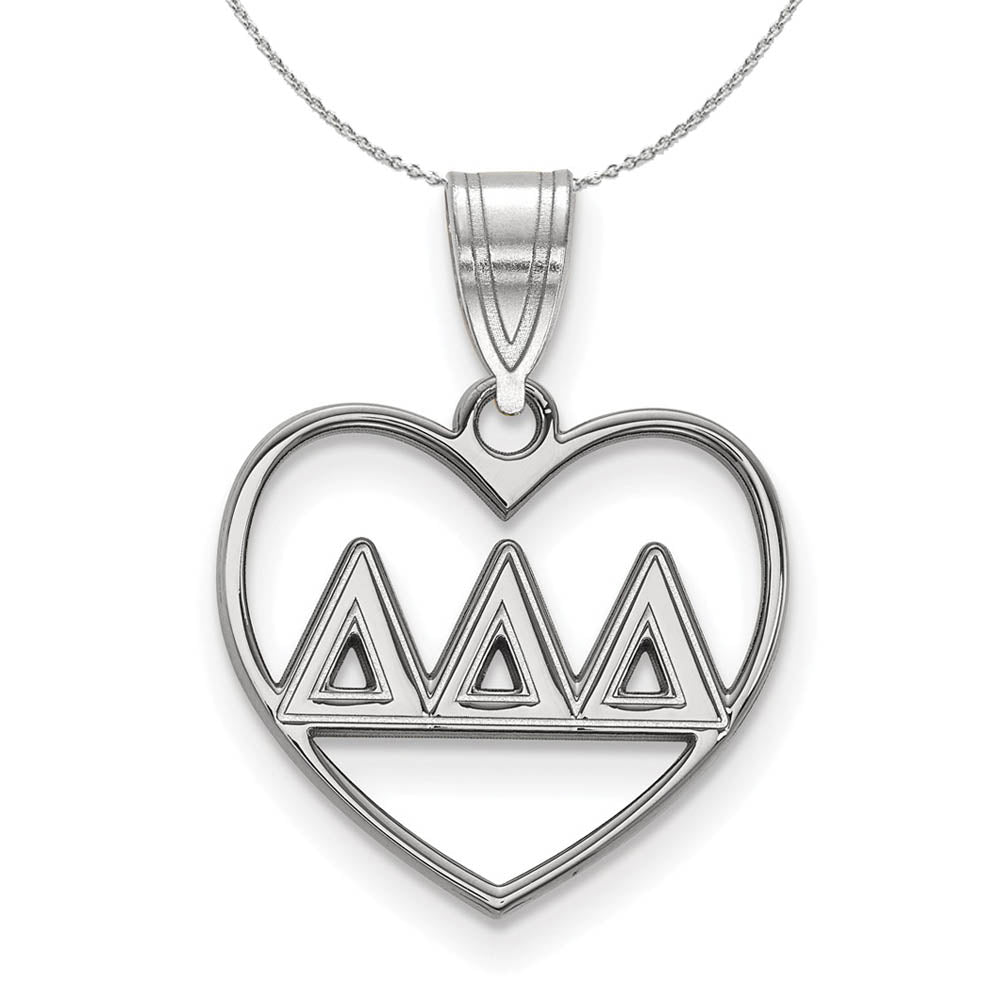 Sterling Silver Delta Delta Delta Heart Greek Necklace, Item N17846 by The Black Bow Jewelry Co.