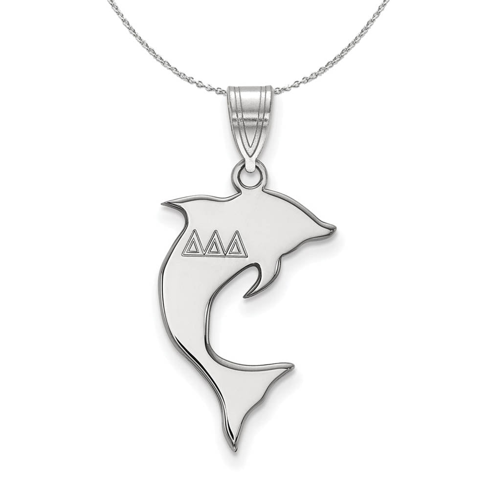 Sterling Silver Delta Delta Delta Medium Pendant Necklace, Item N17850 by The Black Bow Jewelry Co.
