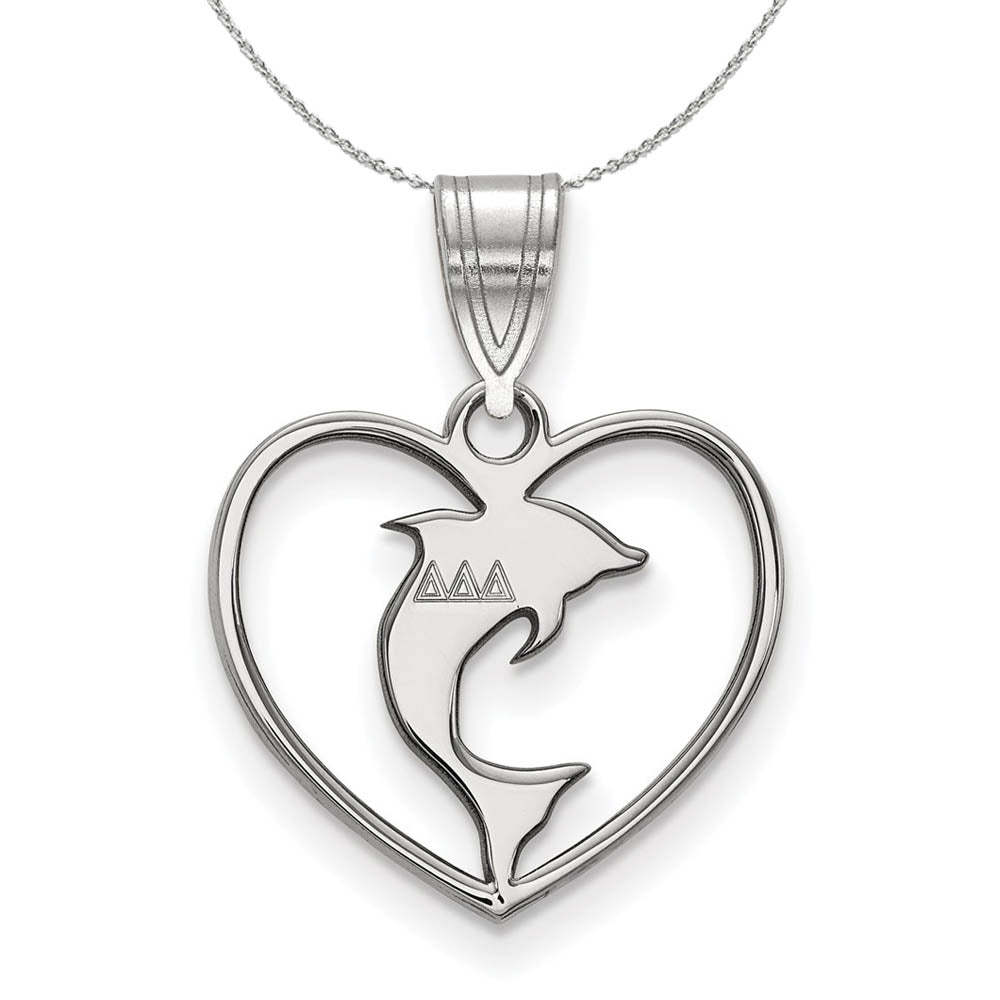 Sterling Silver Delta Delta Delta Heart Pendant Necklace, Item N17851 by The Black Bow Jewelry Co.