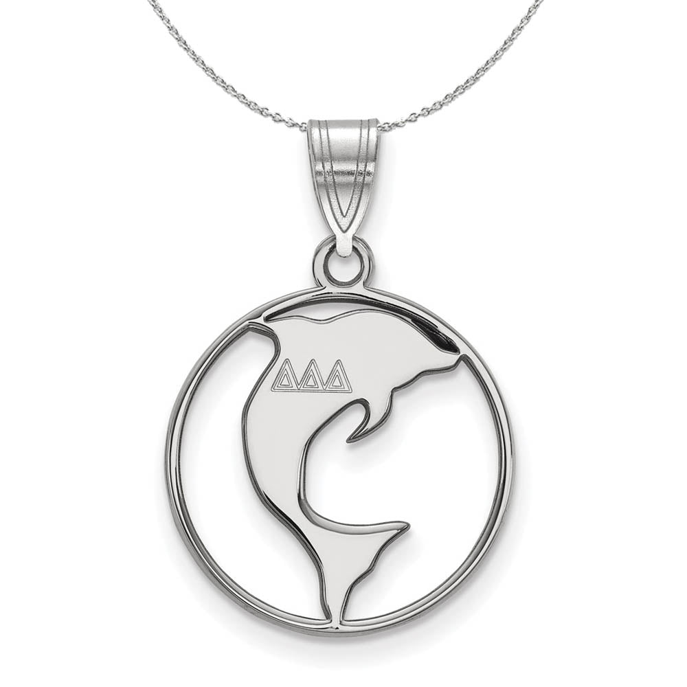 Sterling Silver Delta Delta Delta Medium Circle Pendant Necklace, Item N17852 by The Black Bow Jewelry Co.