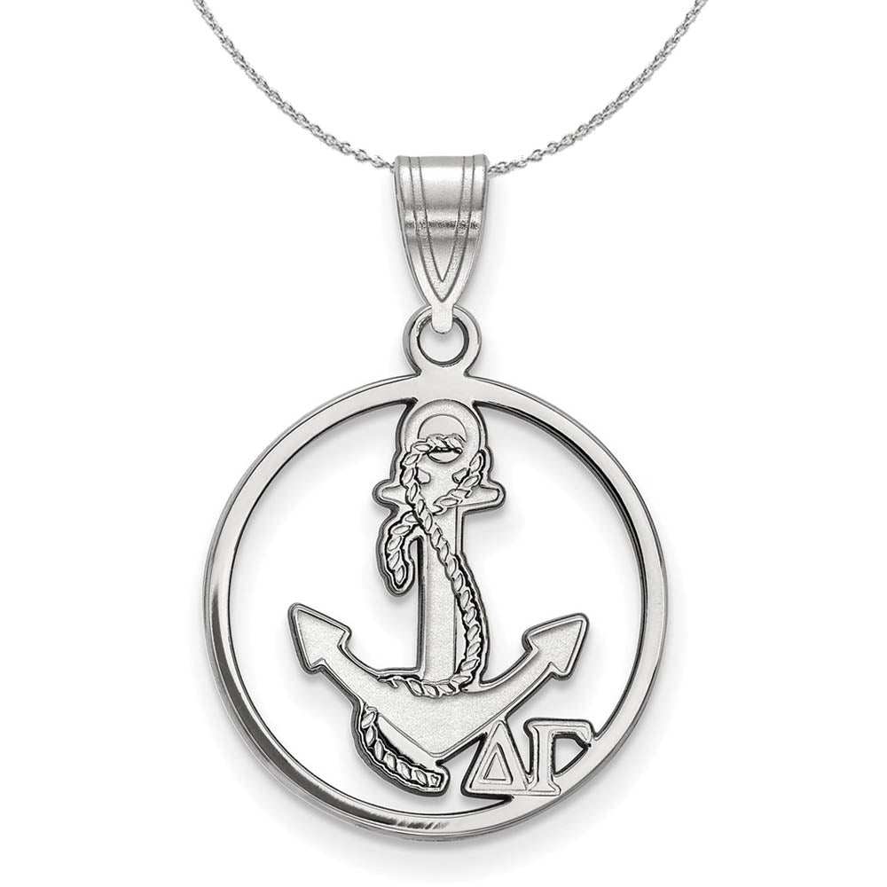 Sterling Silver Delta Gamma Medium Circle Pendant Necklace, Item N17862 by The Black Bow Jewelry Co.