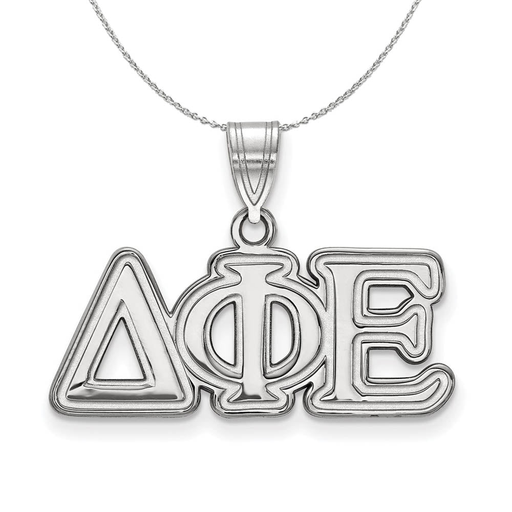 Sterling Silver Delta Phi Epsilon Medium Greek Necklace, Item N17865 by The Black Bow Jewelry Co.
