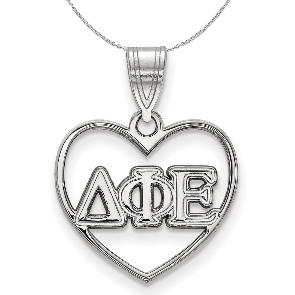 Sterling Silver Delta Phi Epsilon Heart Greek Necklace, Item N17866 by The Black Bow Jewelry Co.