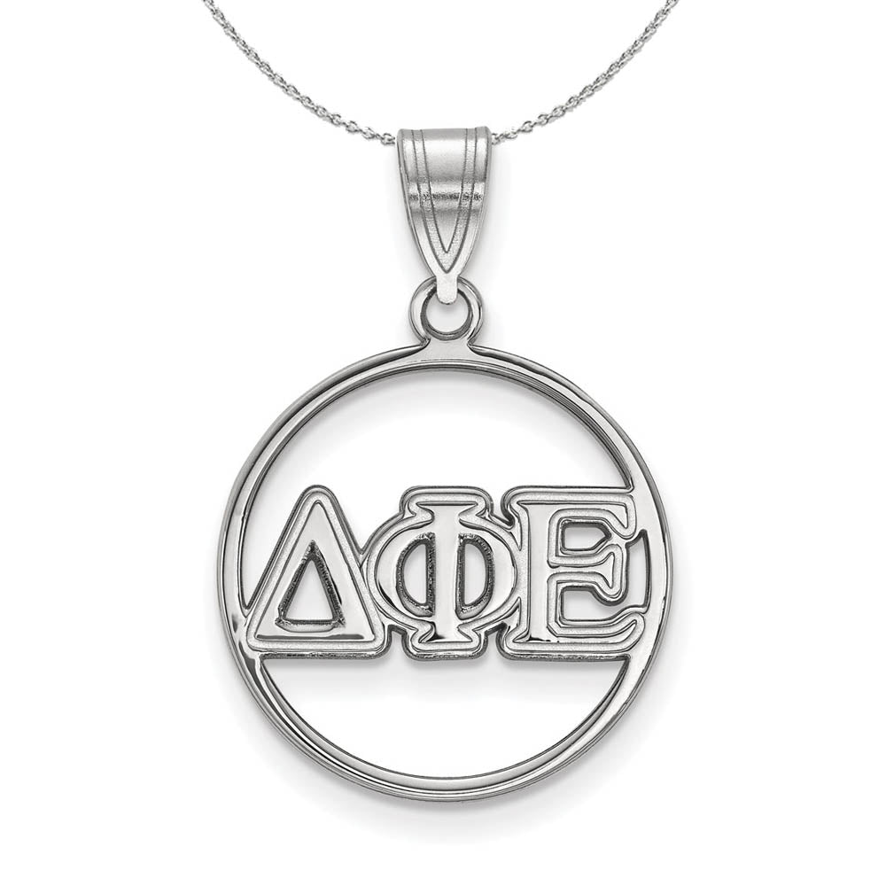 Sterling Silver Delta Phi Epsilon Medium Circle Greek Necklace, Item N17867 by The Black Bow Jewelry Co.