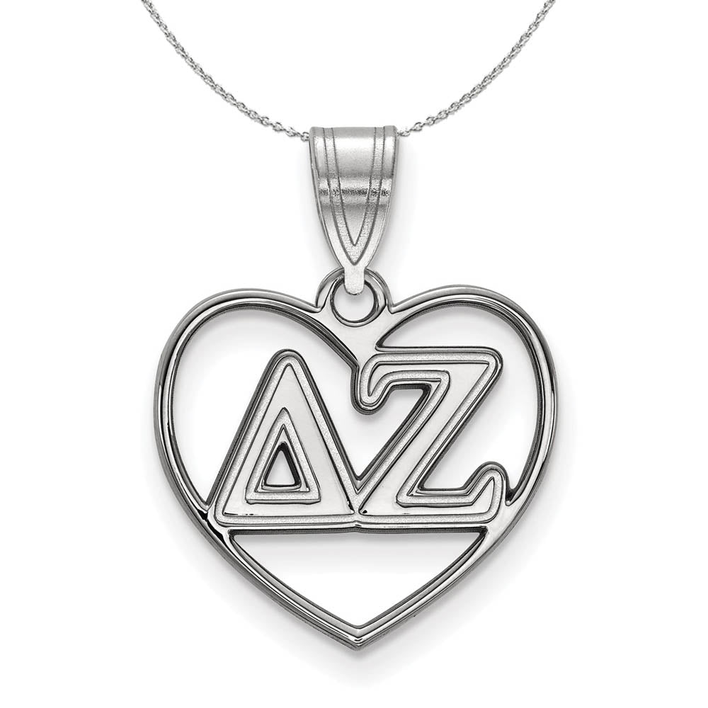Sterling Silver Delta Zeta Heart Greek Necklace, Item N17876 by The Black Bow Jewelry Co.