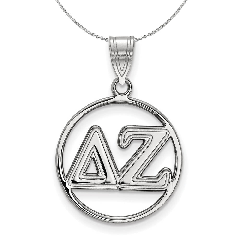 Sterling Silver Delta Zeta Medium Circle Greek Necklace, Item N17877 by The Black Bow Jewelry Co.