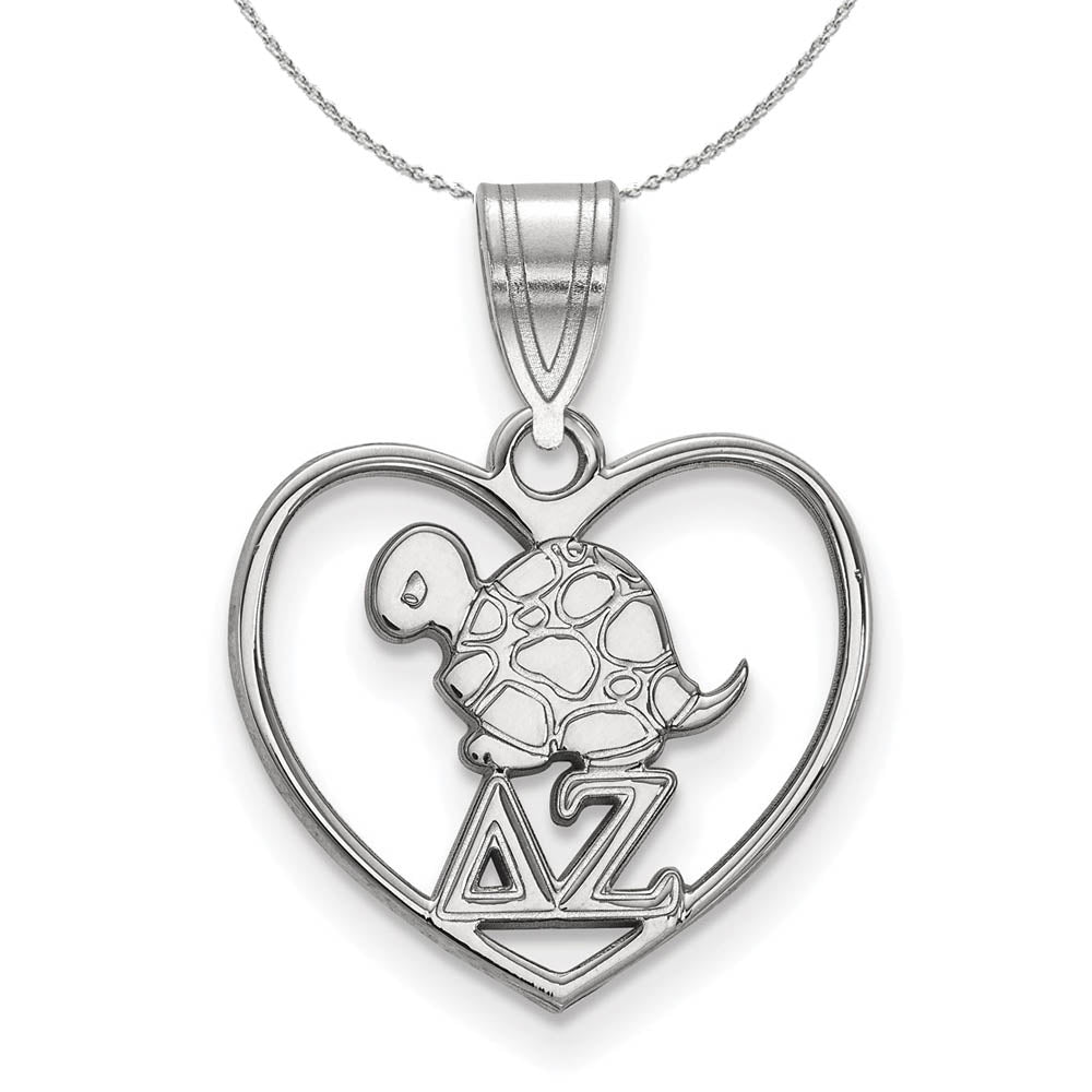 Sterling Silver Delta Zeta Heart Pendant Necklace, Item N17881 by The Black Bow Jewelry Co.