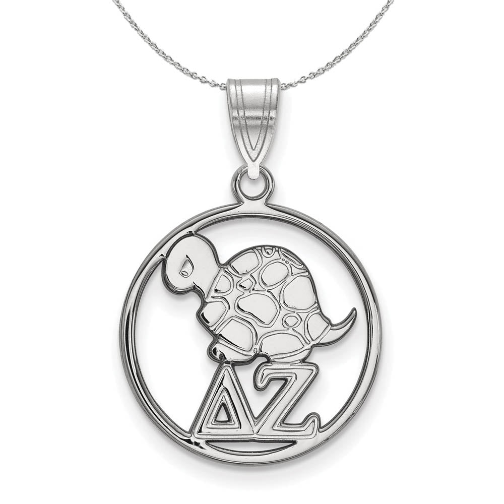 Sterling Silver Delta Zeta Medium Circle Pendant Necklace, Item N17882 by The Black Bow Jewelry Co.