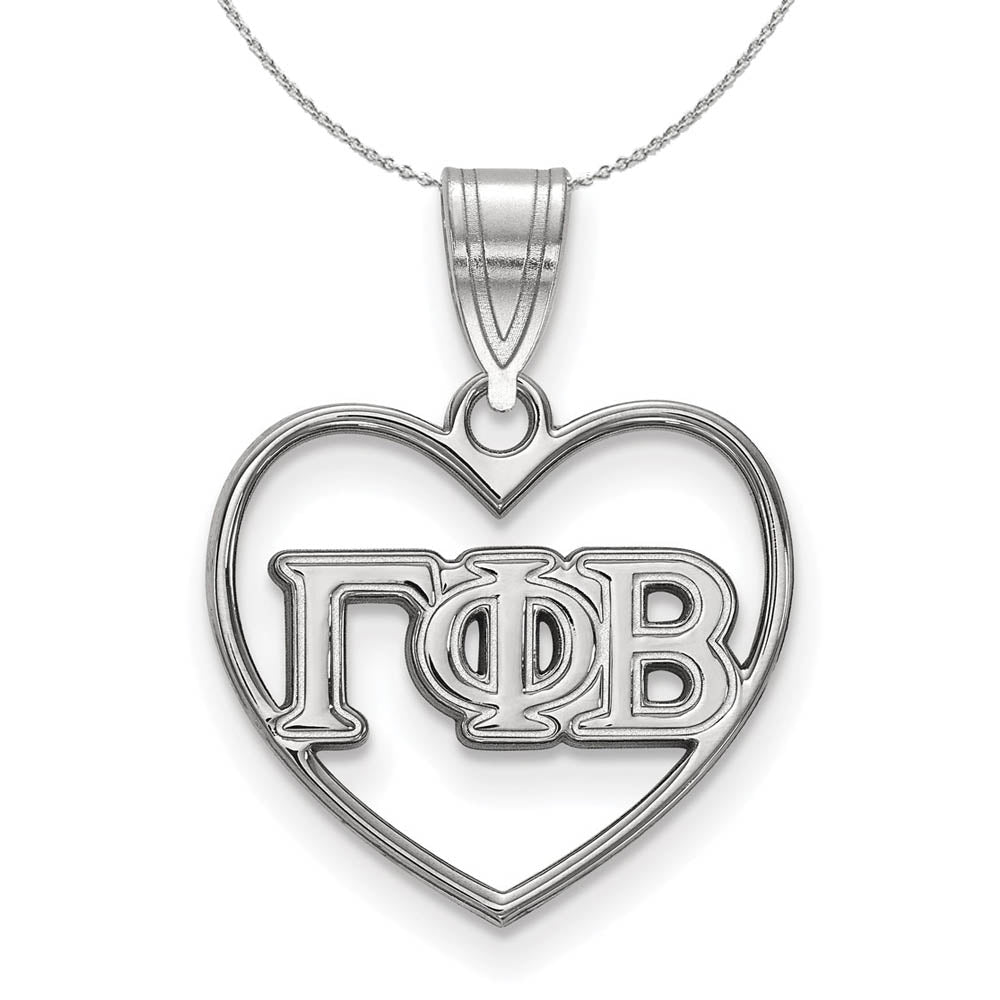 Sterling Silver Gamma Phi Beta Heart Greek Necklace, Item N17886 by The Black Bow Jewelry Co.