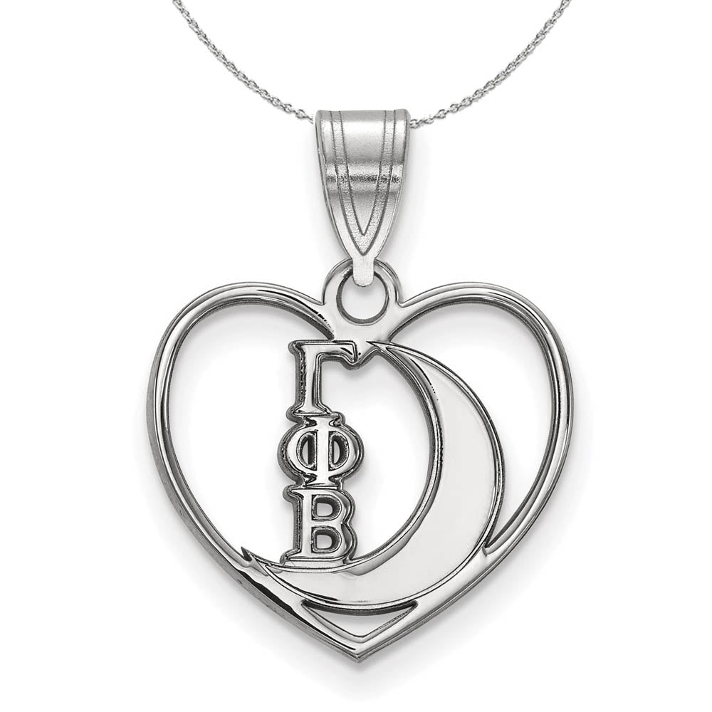 Sterling Silver Gamma Phi Beta Heart Pendant Necklace, Item N17891 by The Black Bow Jewelry Co.