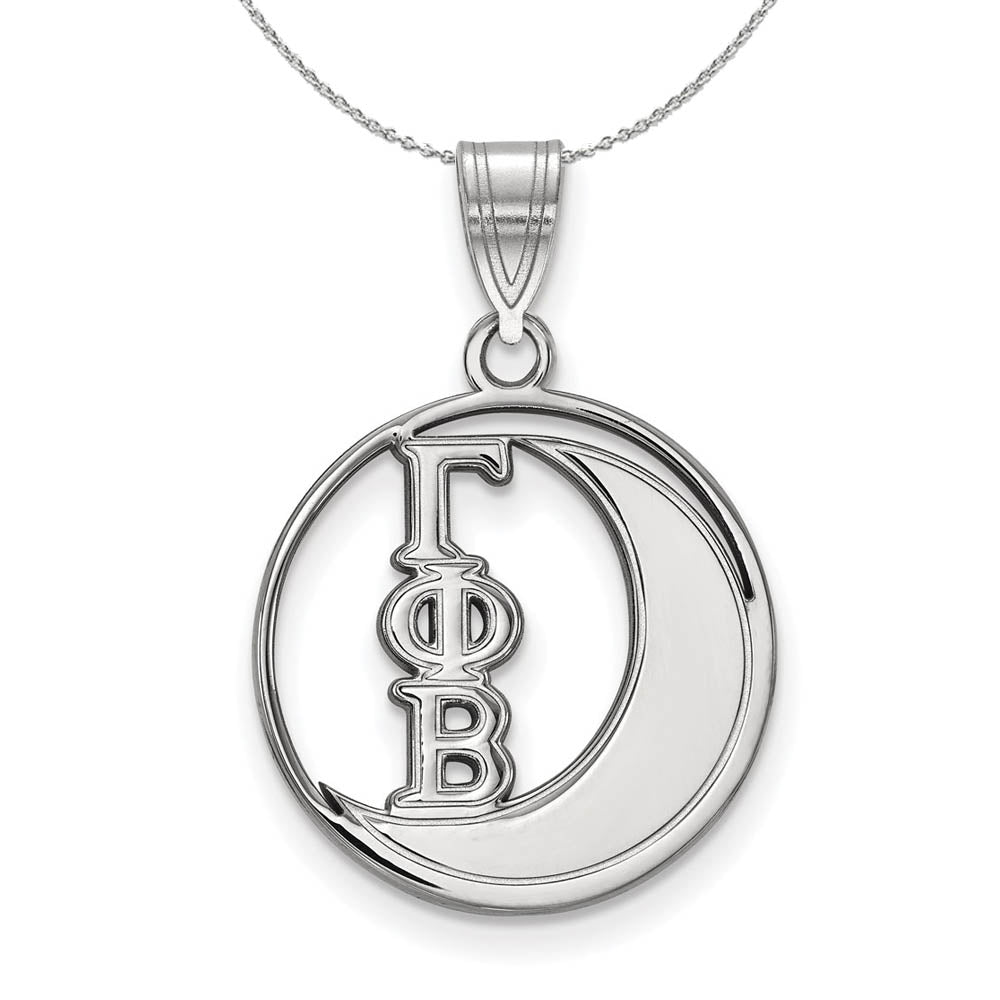 Sterling Silver Gamma Phi Beta Medium Circle Pendant Necklace, Item N17892 by The Black Bow Jewelry Co.