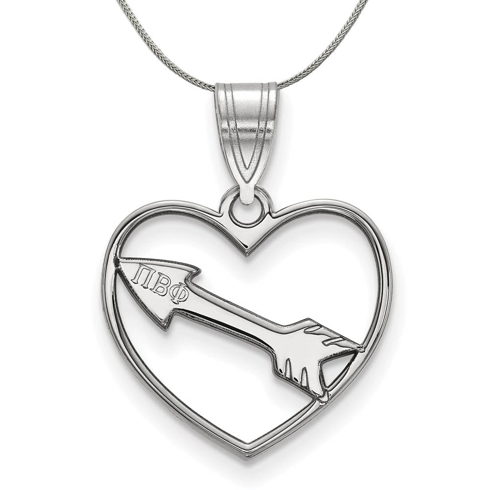 Sterling Silver Pi Beta Phi Heart Pendant Necklace, Item N17950 by The Black Bow Jewelry Co.