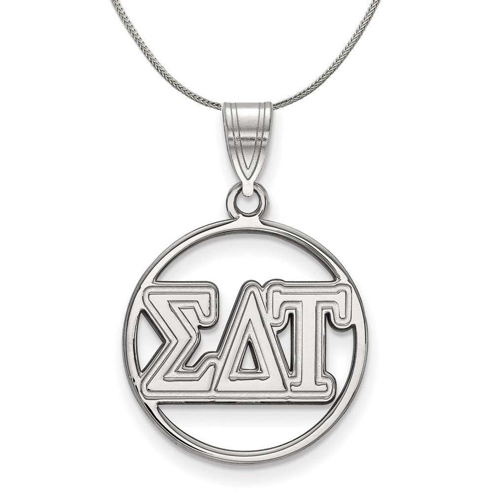 Sterling Silver Sigma Delta Tau Medium Circle Greek Necklace, Item N17956 by The Black Bow Jewelry Co.