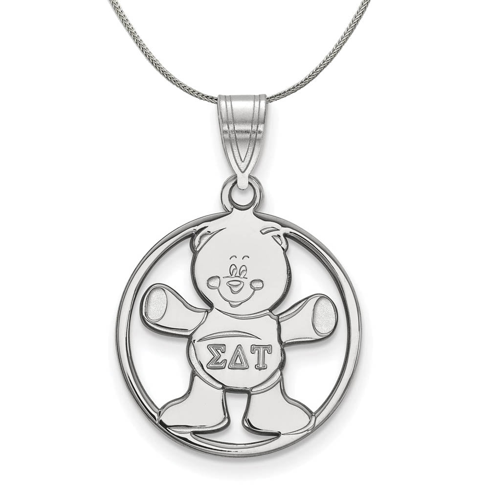 Sterling Silver Sigma Delta Tau Medium Circle Pendant Necklace, Item N17961 by The Black Bow Jewelry Co.