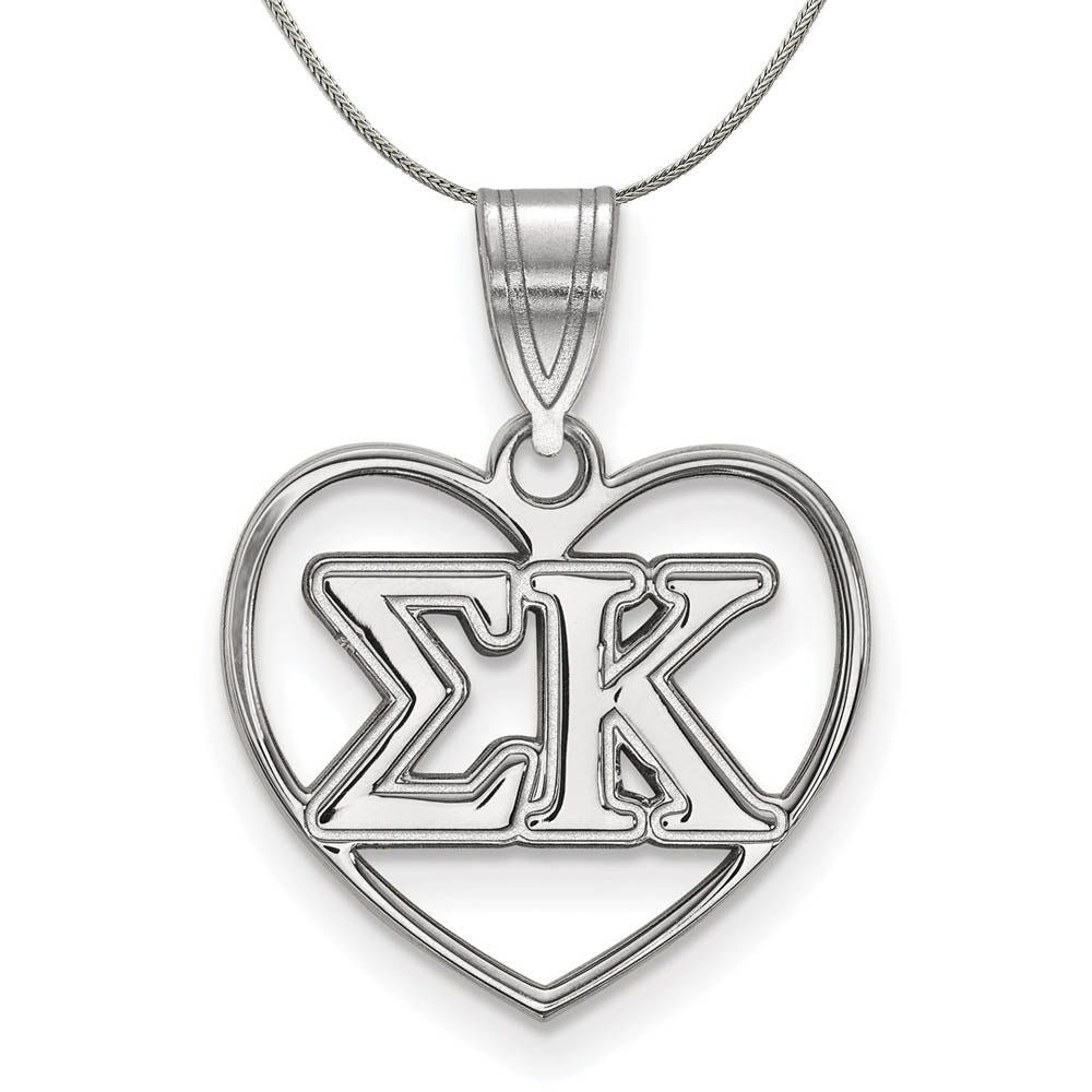 Sterling Silver Sigma Kappa Heart Greek Necklace, Item N17965 by The Black Bow Jewelry Co.