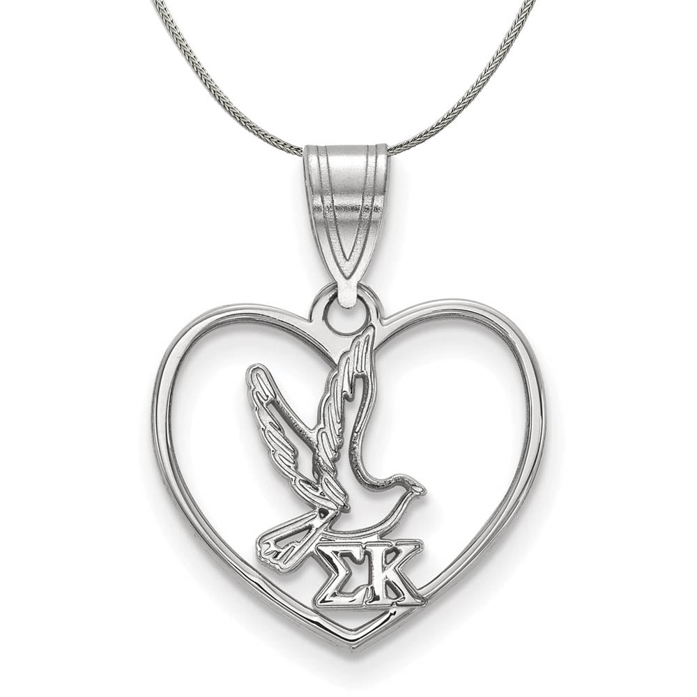 Sterling Silver Sigma Kappa Heart Pendant Necklace, Item N17970 by The Black Bow Jewelry Co.