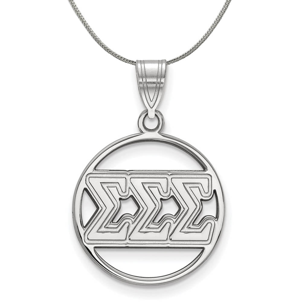 Sterling Silver Sigma Sigma Sigma Medium Circle Greek Necklace, Item N17976 by The Black Bow Jewelry Co.